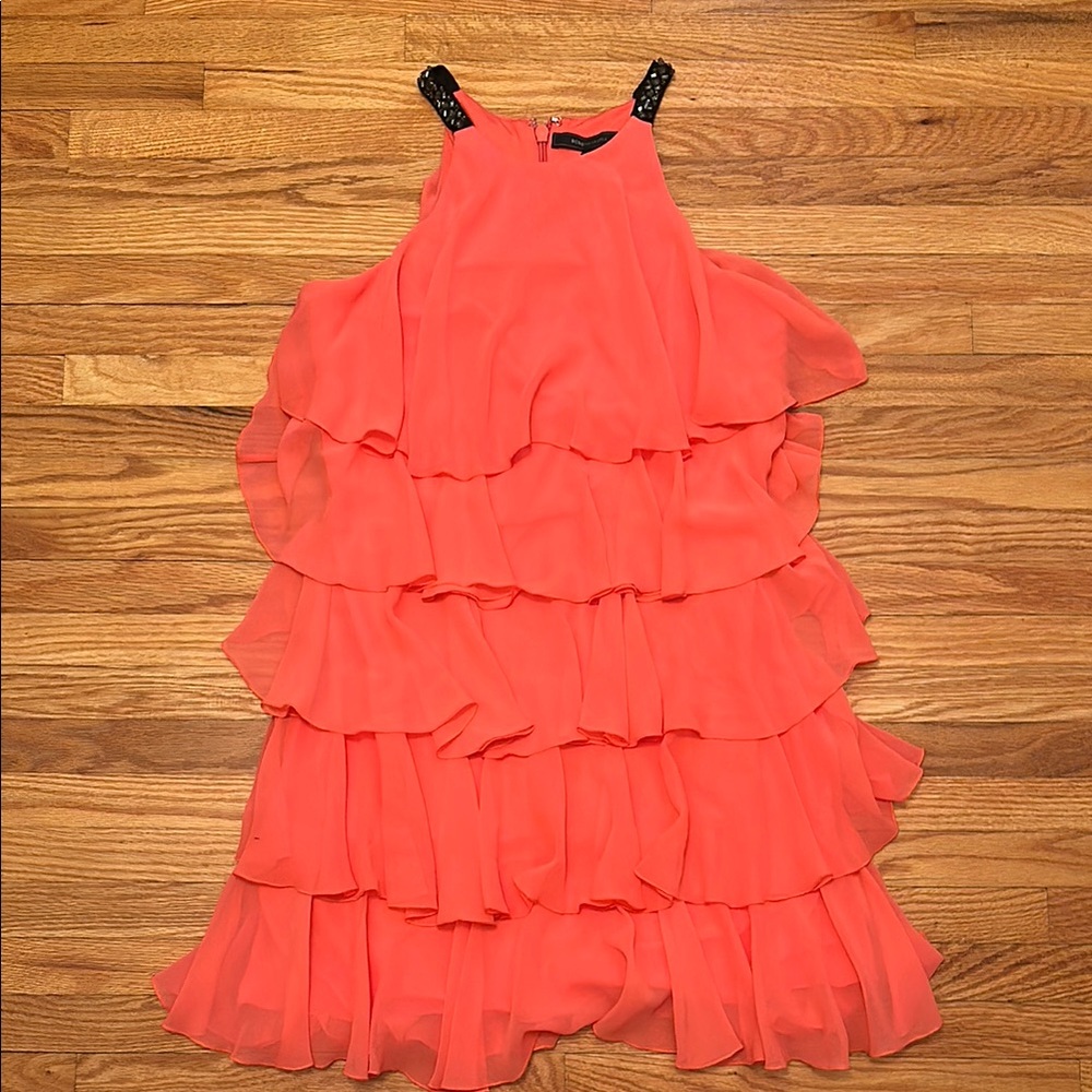 BCBGMaxAzria Vibrant Coral Layered Dress